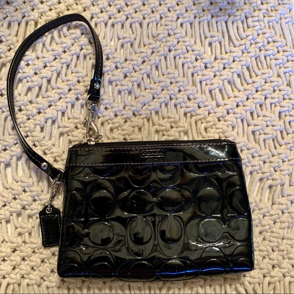 COACH Wristlet with Signature C’s Black Patent